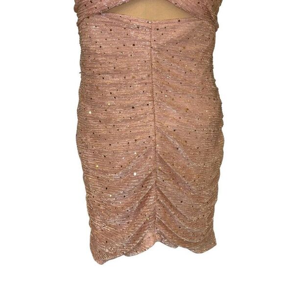 MORGAN & CO Ruched Cutout Sequin Minidress In Rose Gold Size XL NEW - Picture 6 of 15